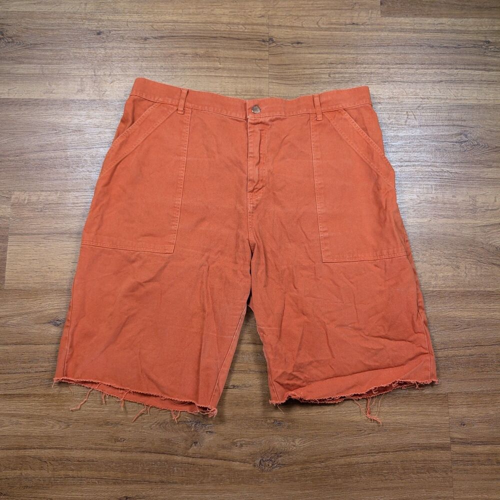 Big Bud Work Shorts Women 2XL Orange Cotton Utility Raw Hem Made in USA